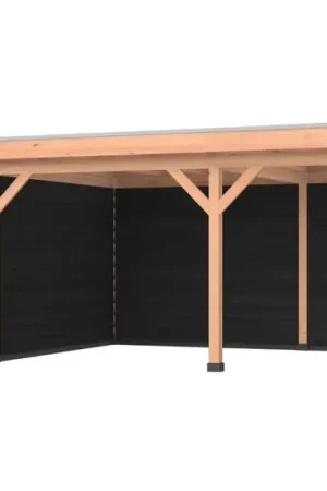 Douglas overkapping, 900 x 350, met zwarte schuur en achterwand, Westwood Comfort Bestel Nu